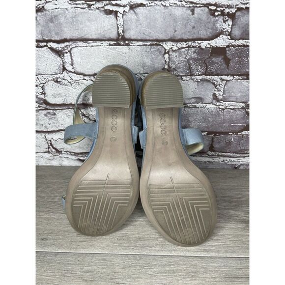 ECCO DANISH DESIGN Blue Leather Ankle Strappy Stacked Heel Sandals Women Sz 40EU - Picture 11 of 16